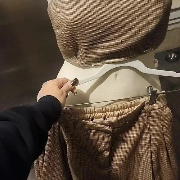 HOUSE OF HARLOW 1960 TAN & BLACK SEQUIN TWEED TROUSER CROP TOP SET SIZE S - Picture 3 of 7